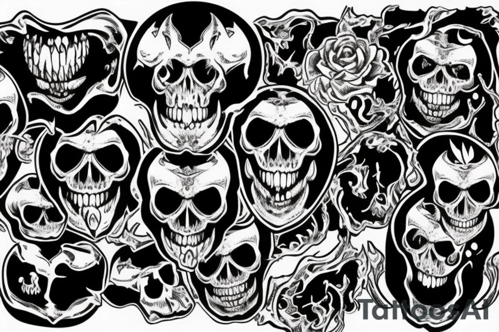 a melting skull with fangs tattoo idea