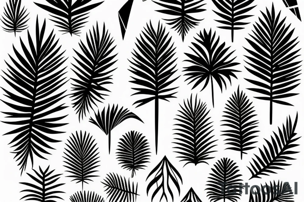 geometry palmtree leaves tattoo idea