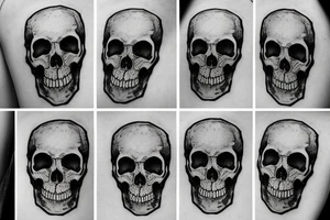 skull overlooking post apocalyptic landscape tattoo idea