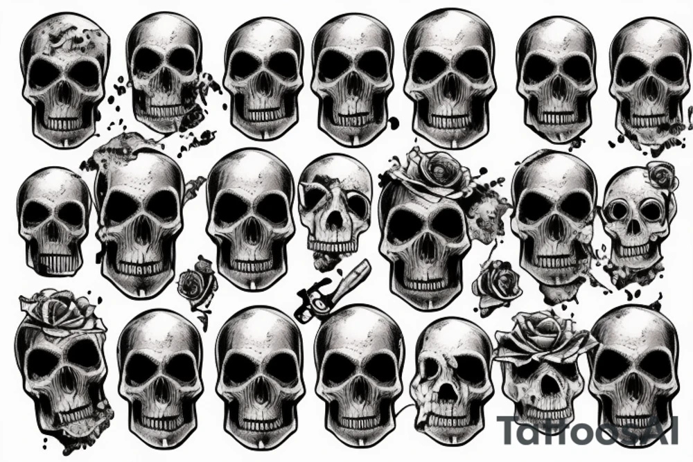 skull overlooking post apocalyptic landscape tattoo idea
