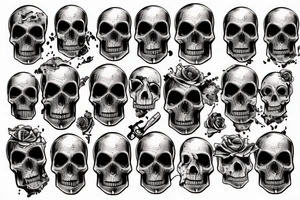 skull overlooking post apocalyptic landscape tattoo idea
