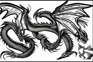 forearm wing arrow linework dragon cyber tattoo idea