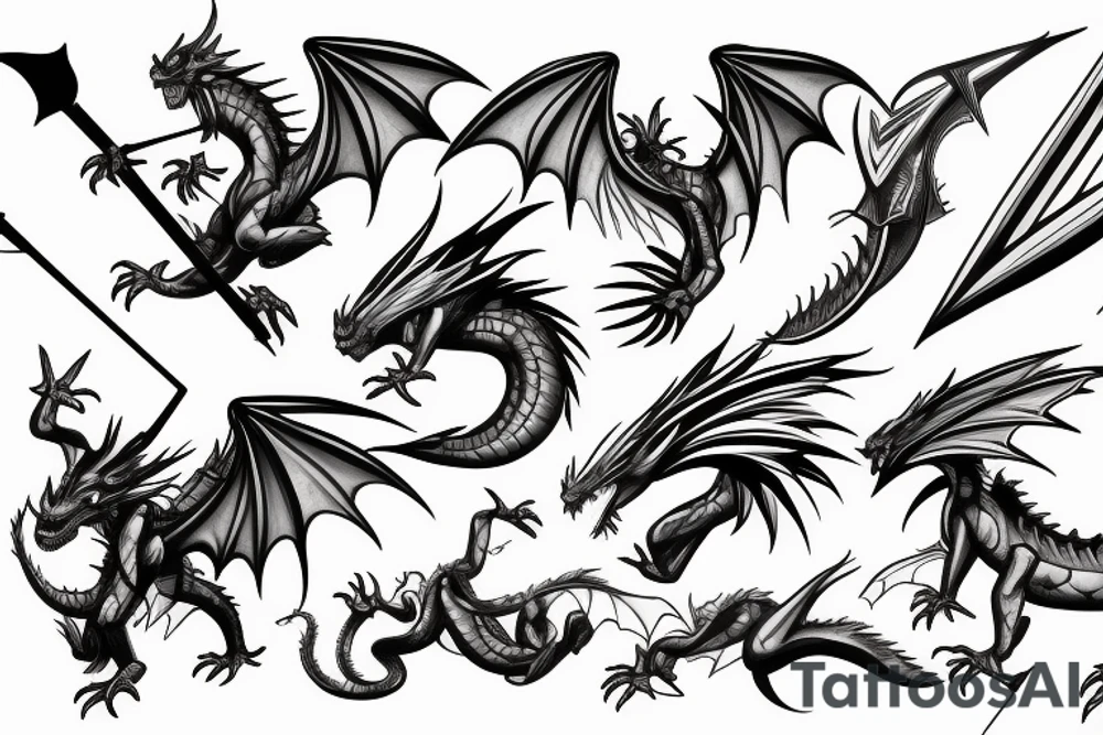 forearm wing arrow linework dragon cyber tattoo idea