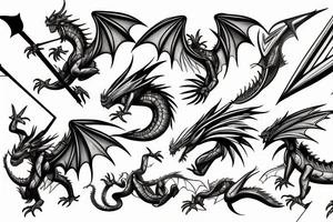 forearm wing arrow linework dragon cyber tattoo idea