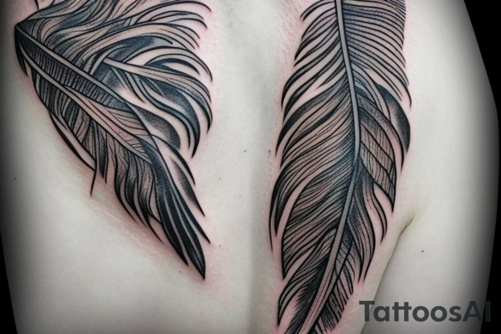 feathers on shoulder and arm tattoo idea