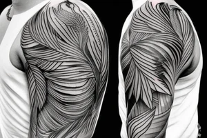 feathers on shoulder and arm tattoo idea