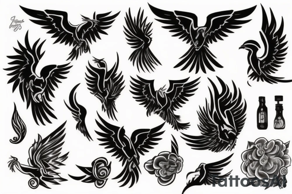 phoenix in shoulder and arm tattoo idea