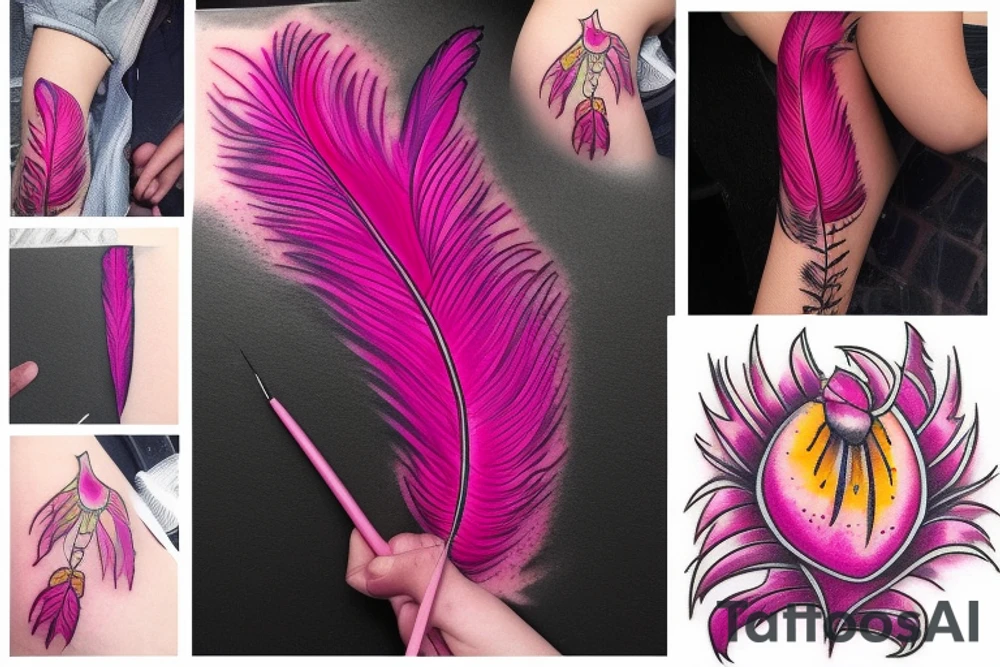 Magenta feather, lily, jasper tattoo idea