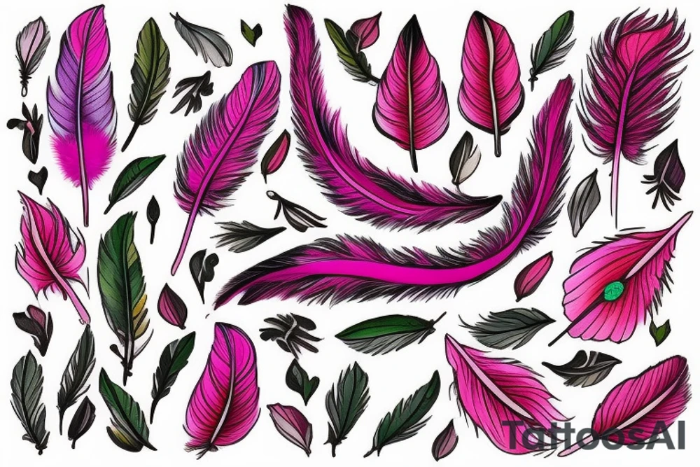 Magenta feather with a lily and jasper tattoo idea