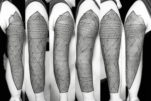 Three mountains with geometric designs and flowers tattoo idea