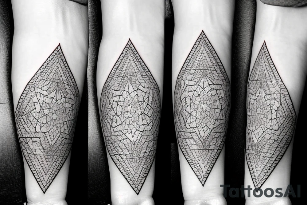 Three mountains with geometric designs and flowers tattoo idea