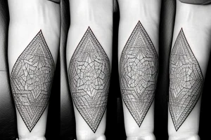 Three mountains with geometric designs and flowers tattoo idea