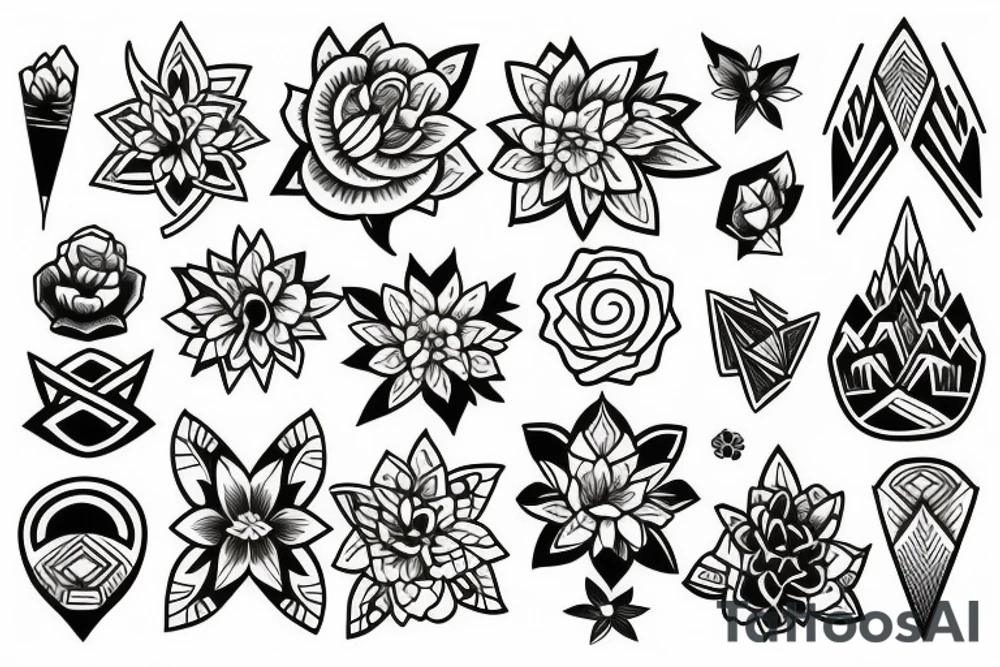 Three mountains with flowers tattoo idea