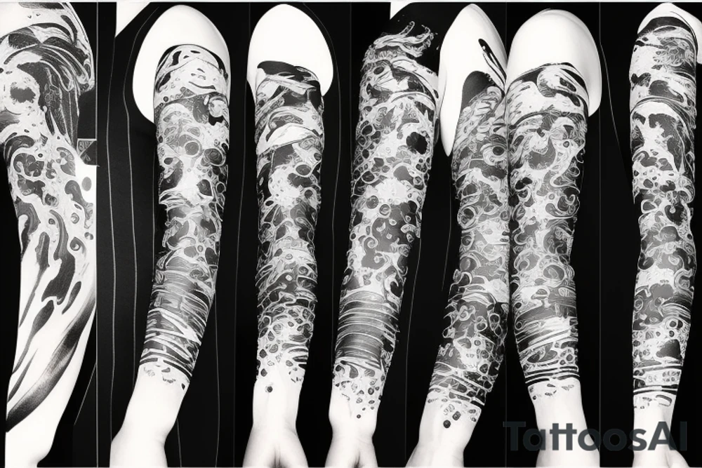 arm sleeve space fused with marine life tattoo idea