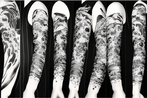 arm sleeve space fused with marine life tattoo idea