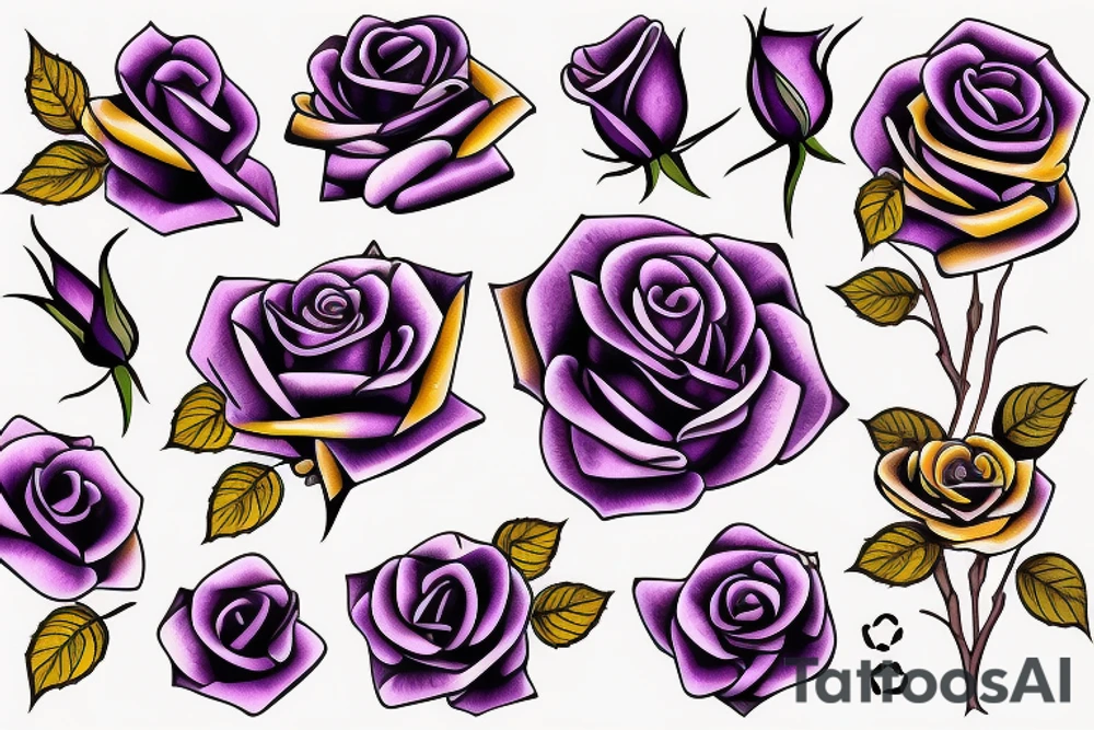 purple and gold rose with stem tattoo idea