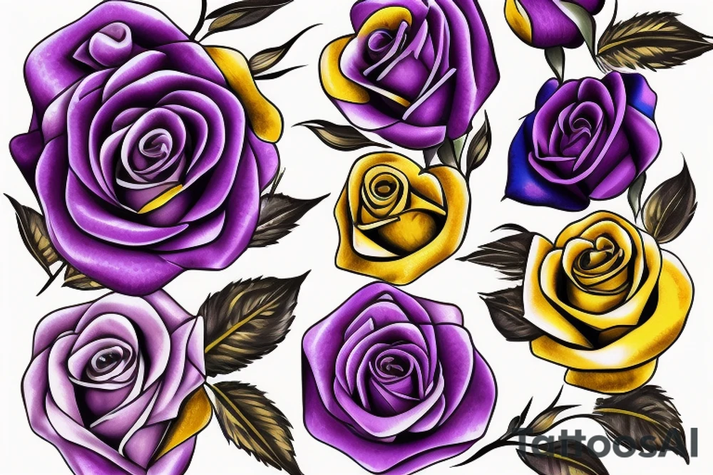 purple and gold rose with stem tattoo idea