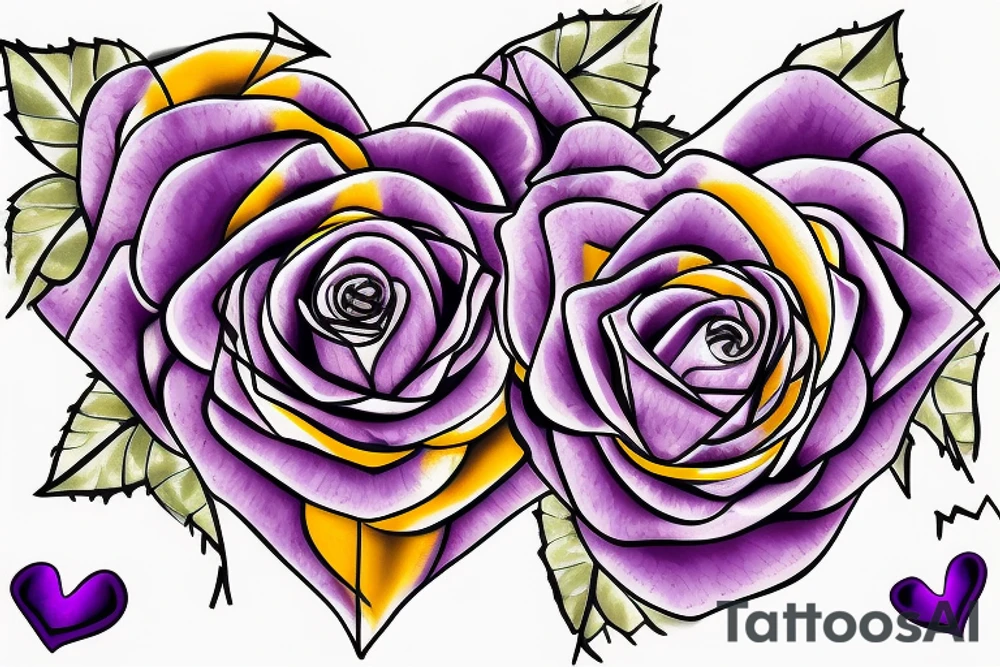 purple and gold rose with stem, and a heart tattoo idea
