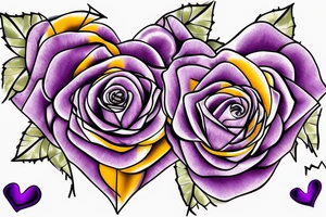purple and gold rose with stem, and a heart tattoo idea