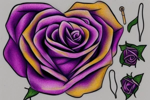 purple and gold rose with stem, and a heart tattoo idea