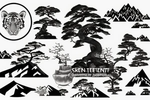 mountain with bonsai tree and a tiger tattoo idea