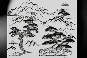 mountain with bonsai tree and a tiger tattoo idea