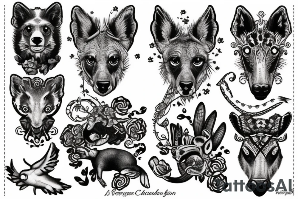 Neck tattoo with animals and some oldschool tattoo idea