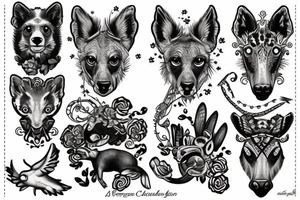 Neck tattoo with animals and some oldschool tattoo idea