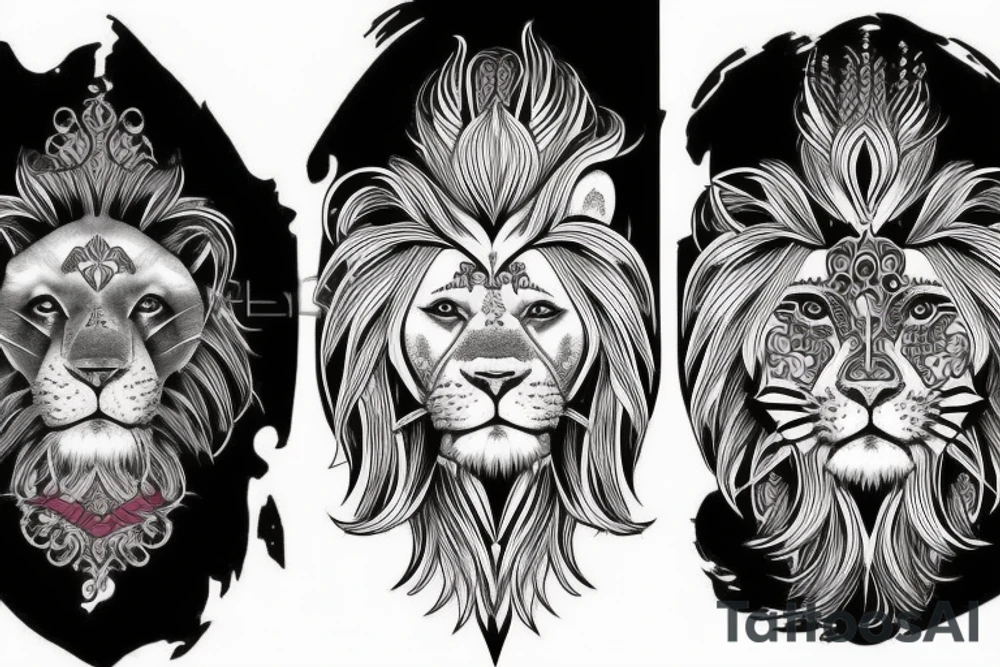 Half lion and half woman face tattoo tattoo idea