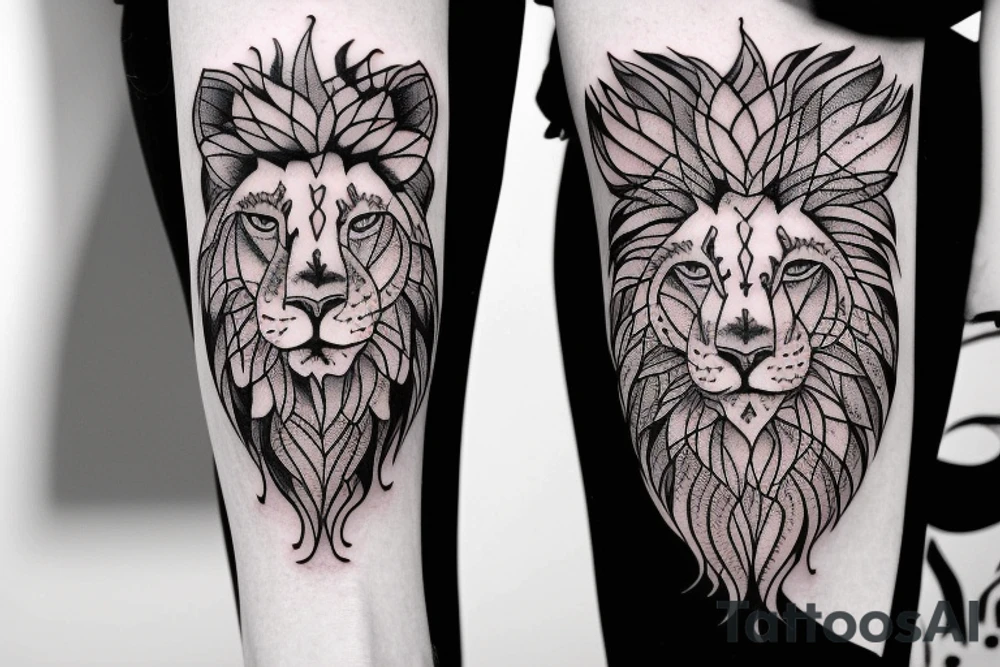 Half lion and half woman face tattoo tattoo idea