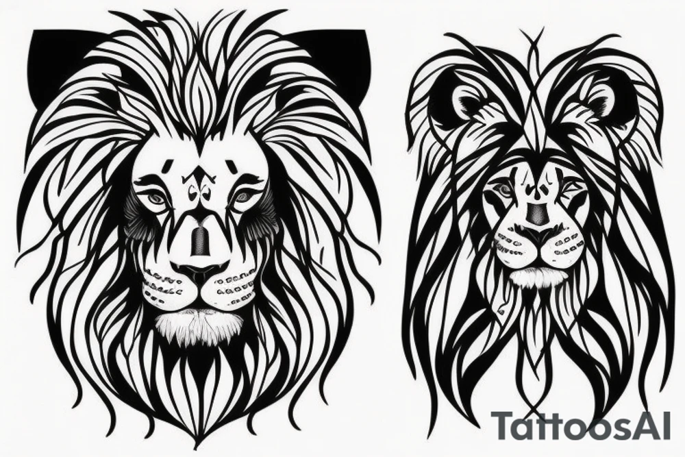 Right Half lion face merged left half woman face tattoo tattoo idea