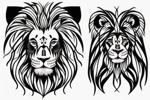 Right Half lion face merged left half woman face tattoo tattoo idea