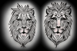 Right Half lion face merged left half woman face tattoo tattoo idea