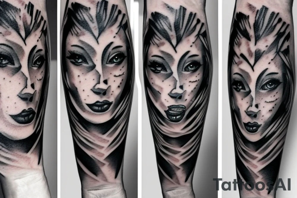 Right Half lion face merged left half woman face tattoo tattoo idea