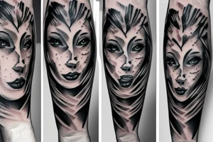 Right Half lion face merged left half woman face tattoo tattoo idea