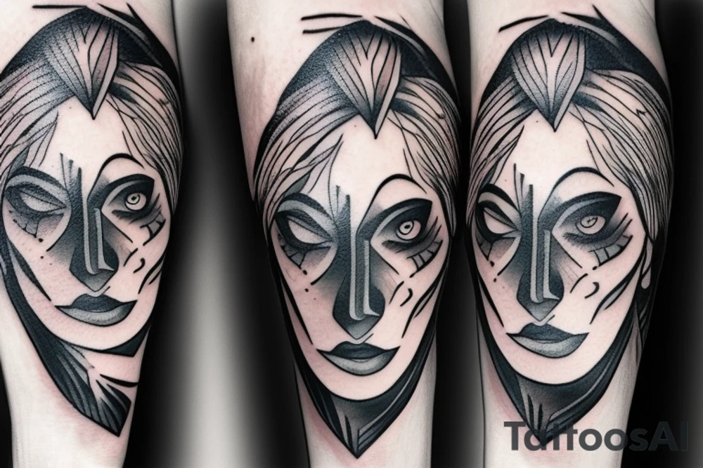 Right Half lion face merged left half woman face tattoo tattoo idea