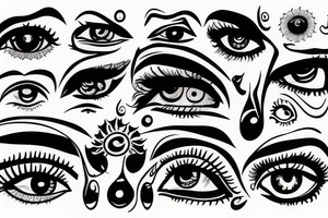 Sun glaring bright with eye tattoo idea