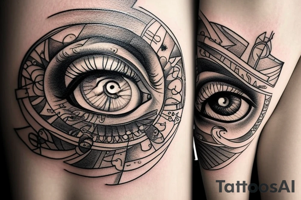 Sun glaring bright with eye tattoo idea