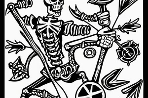 Marching skeleton with a torch and trident tattoo idea