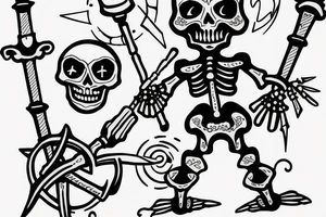 Marching skeleton with a torch and trident tattoo idea