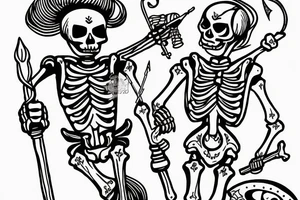Marching skeleton with a torch and trident tattoo idea