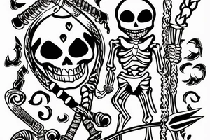 Marching skeleton with a torch and trident tattoo idea