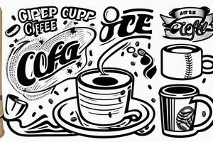a cup of coffee warmed by a baseball bat fire with a sailboat in it tattoo idea