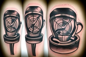 a cup of coffee warmed by a baseball bat fire with a sailboat in it tattoo idea