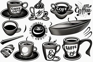 a cup of coffee with a sailboat in it, warmed  by a baseball bat fire tattoo idea