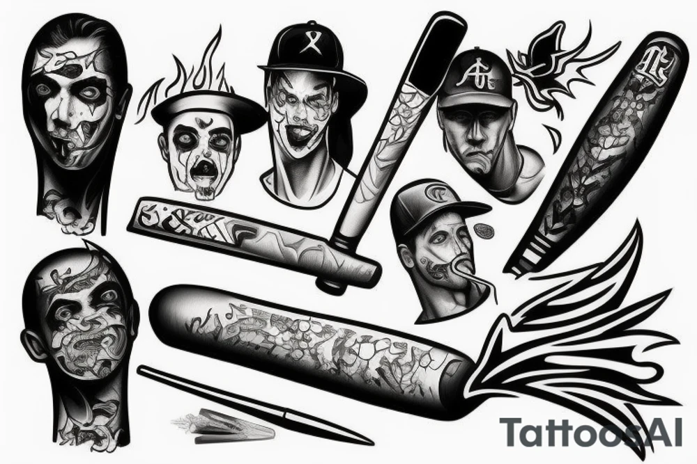 a baseball bat fire tattoo idea