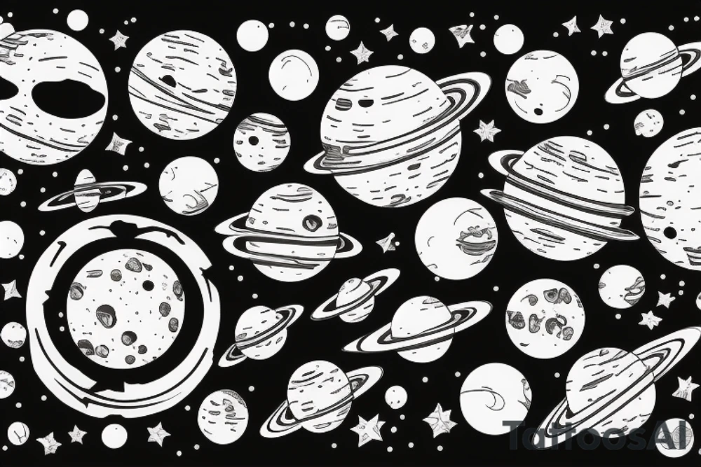 Astronaut with planets tattoo idea