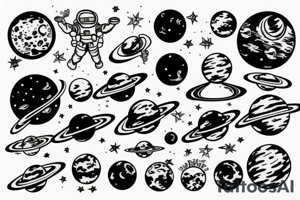 Astronaut with planets tattoo idea