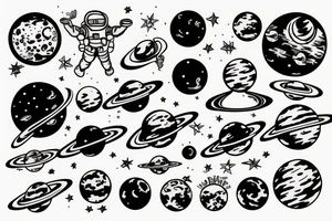 Astronaut with planets tattoo idea