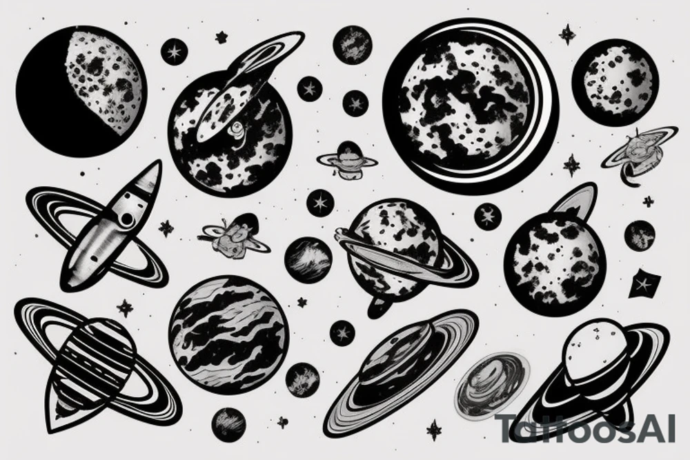 Astronaut with planets tattoo idea
